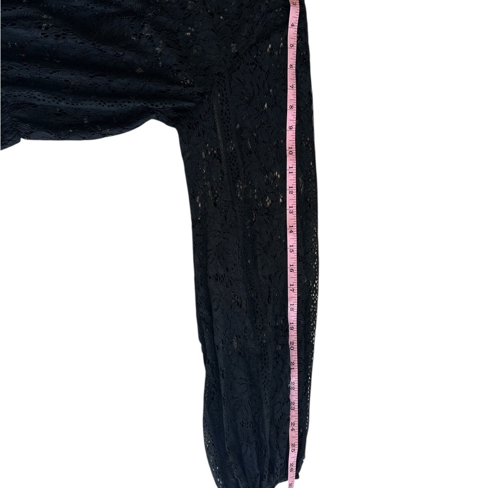 Lovesong Black Lace Long Sleeve Crop Blouse Sheer Romantic Dark Academia Gothic - Picture 5 of 6